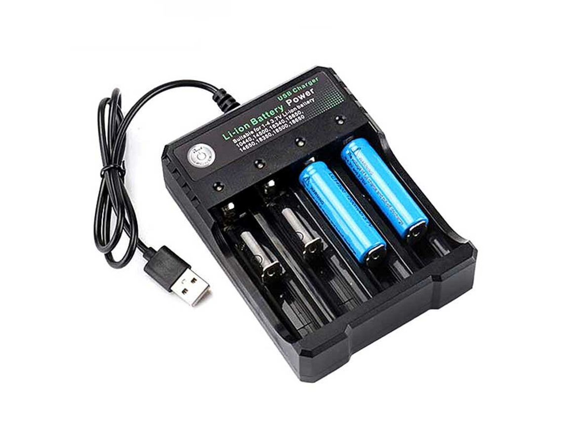 Cargador de batería USB 18650 de 110 V a 220 V con 4 ranuras para baterías de litio recargables de 3,7 V (10440, 14500, 16340, 16650, 14650, 18350 y 1850)
