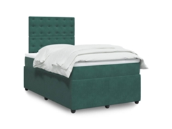 Cama Box Spring Con Colchón Terciopelo Verde Oscuro 120x190 Cm