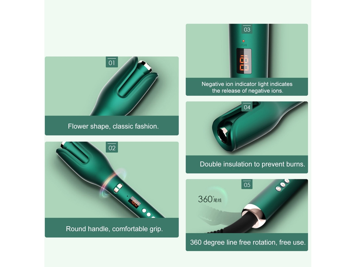 Plancha De Rizo Automática Con Iones Negativos, 17 Niveles De Temperatura, Funcionamiento Izquierda/derecha, Portátil Para Peinado