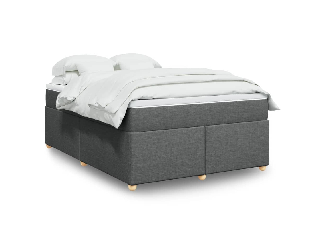Cama Box Spring Con Colchón Tela Gris Oscuro 140x200 Cm
