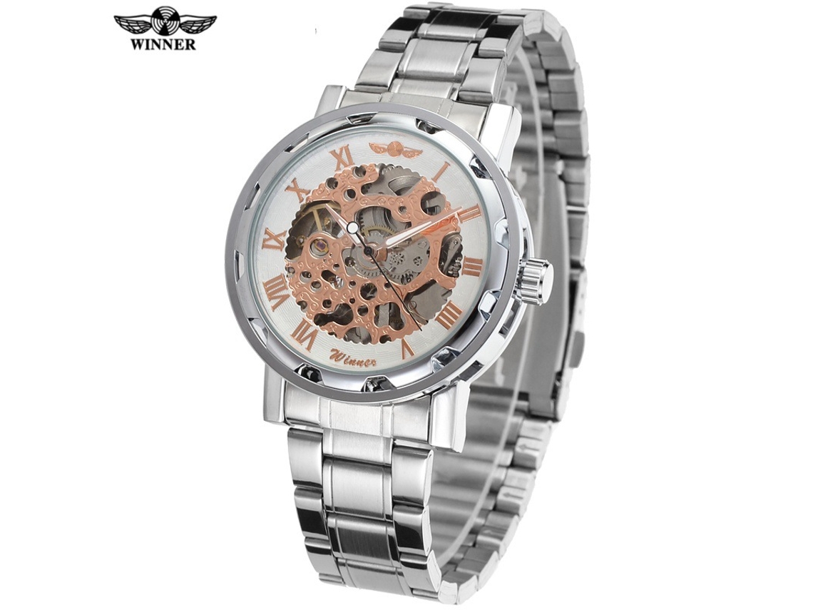(estilo 12) Reloj Mecánico Manual Con Engranajes Esqueletizados, Números Romanos Y Correa De Acero.