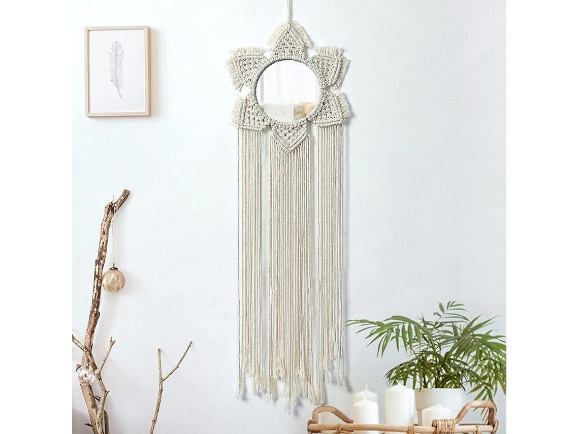 Espejo De Pared Decorativo Estilo Bohemio Con Macramé Y Flecos Para La Decoración Del Hogar.