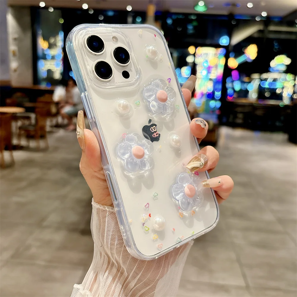 (iphone 13, Azul) Funda Para Teléfono Con Diseño De Flores 3d, Apta Para Iphone, Funda Protectora A Prueba De Golpes.