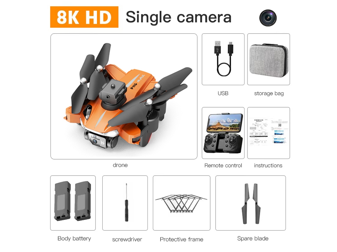 Drone plegable P11S con cámara única 8K, evitación de obstáculos 360° (2 baterías - Duración de la batería: 20 min - Naranja) YIZHOOD