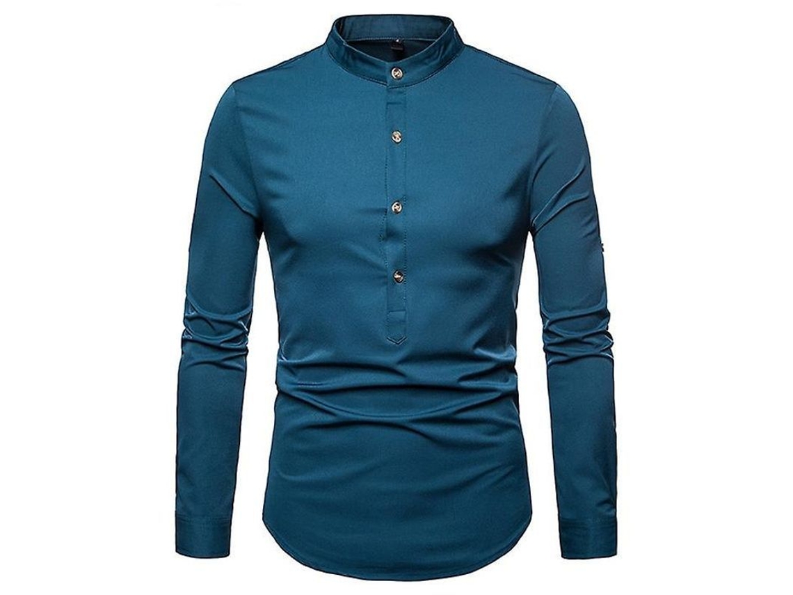 2026-camisa Hombre Slim Fit Manga Larga Cuello Mandarín De Algodón Casual Estilo Versátil Para Diario Temporada De Cuatro Estaciones