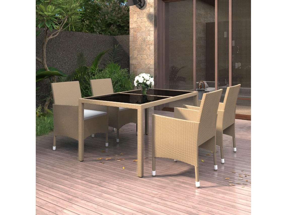 Juego de comedor de jardín de 2 piezas de vidrio templado/mimbre PE beige Dkd Home Decor