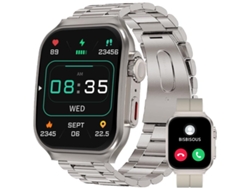 Reloj inteligente UHD de 2,01 pulgadas con llamadas Bluetooth y dos correas plateadas