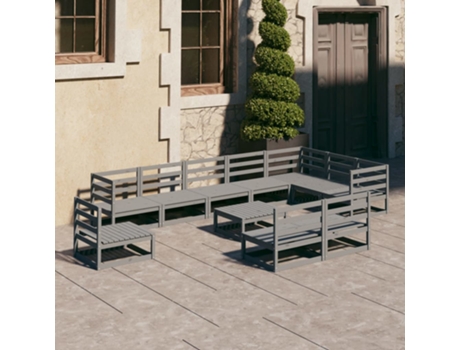 Conjunto 11 de muebles de jardín VIDAXL y cojines gris madera pino