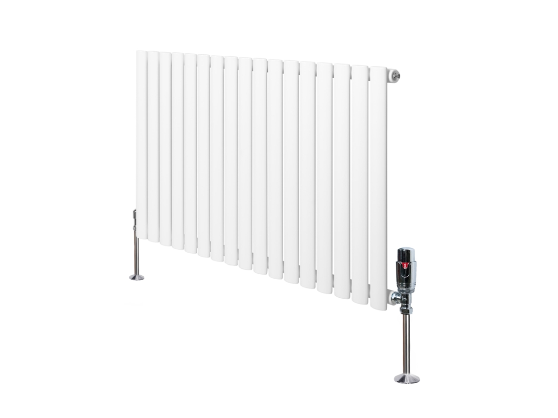 Radiador ovalado de una sola columna de 600x1020 mm - Blanco, 970 W, acero al carbono, cromado. Válvulas termostáticas, soportes y kit incluidos.
