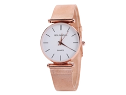 Reloj De Cuarzo Unisex Con Correa De Malla Moda Dial Grande Romanos Oro Rosa