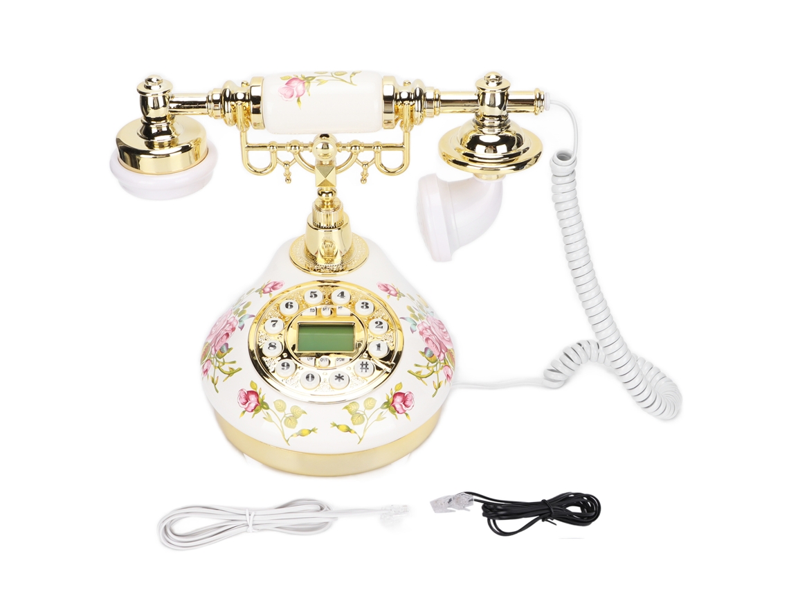 Teléfono de cerámica retro con impresión creativa y visualización de fecha.
