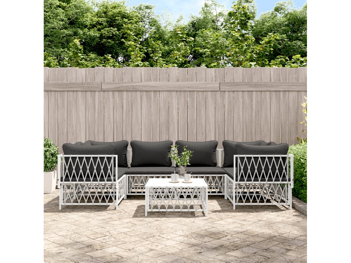 Conjunto de muebles de jardín con cojines, acero blanco, Dkd Home Decor