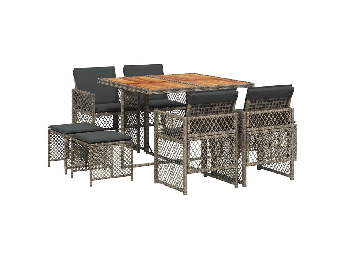 Maison Exclusive - Set Comedor Jardín 9 Pzas Y Cojines Ratán Sintético Gris