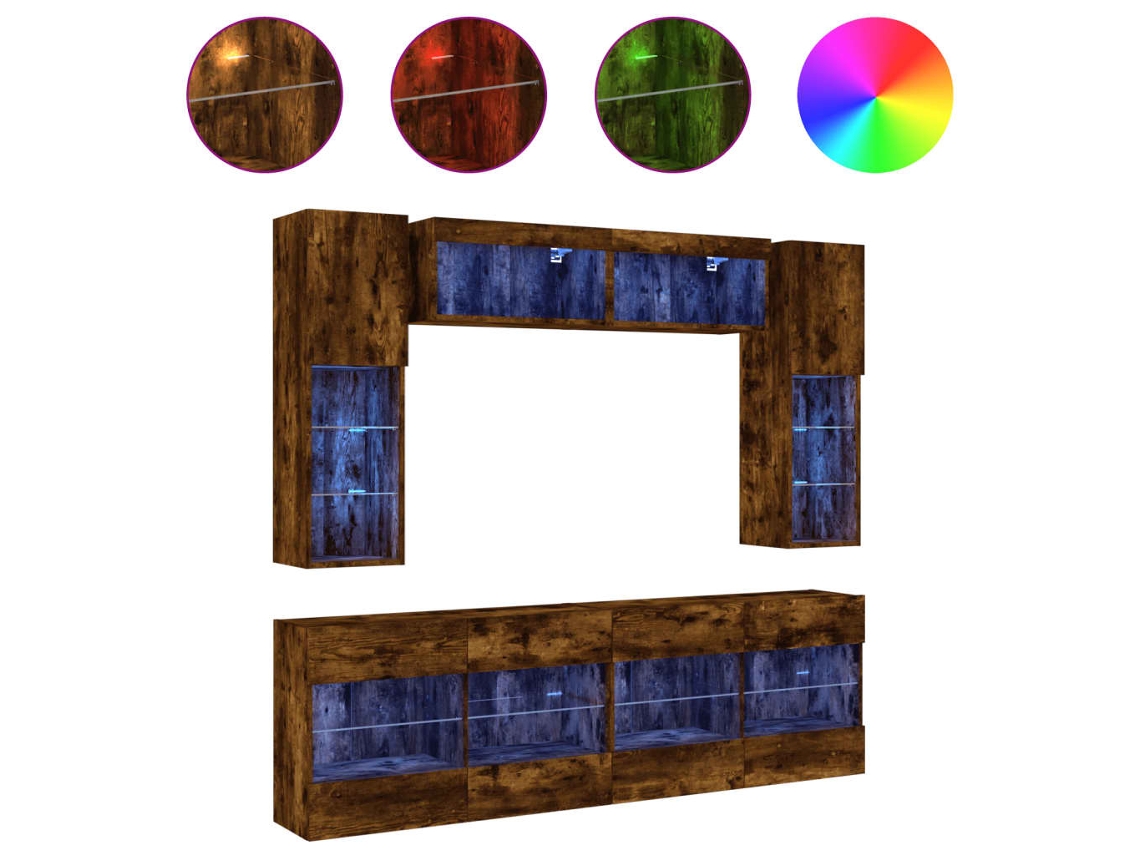 Juego de 6 muebles de TV de pared con luces LED, roble ahumado, MAISON EXCLUSIVE (95 x 95 x 45 cm)