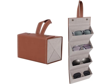 Organizador de gafas con 4 bolsillos Estuche de viaje plegable Organizador de gafas Soporte de exhibición con soporte para varias gafas Marrón TRAN...