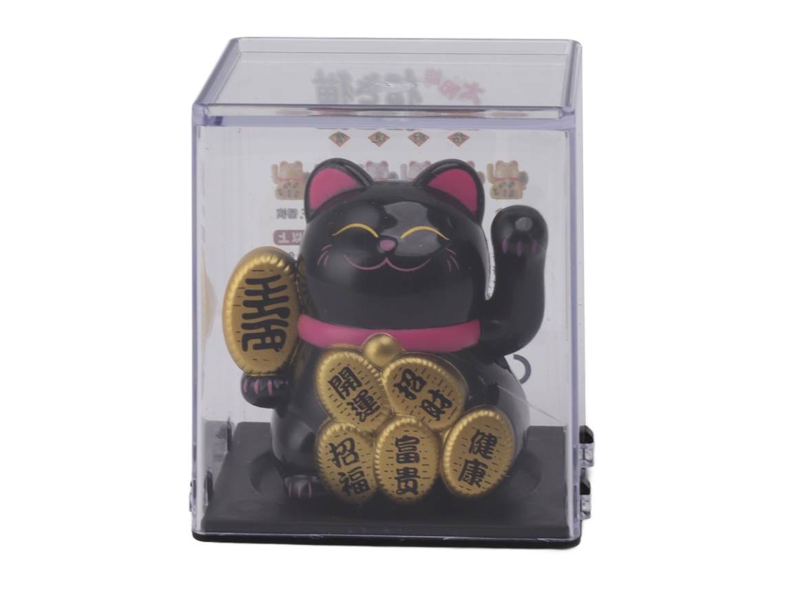 Gato pequeño y adorable de Lucky Solar Baok-Cat de 2 pulgadas que mueve su pata para decoración del hogar y el coche, color negro.