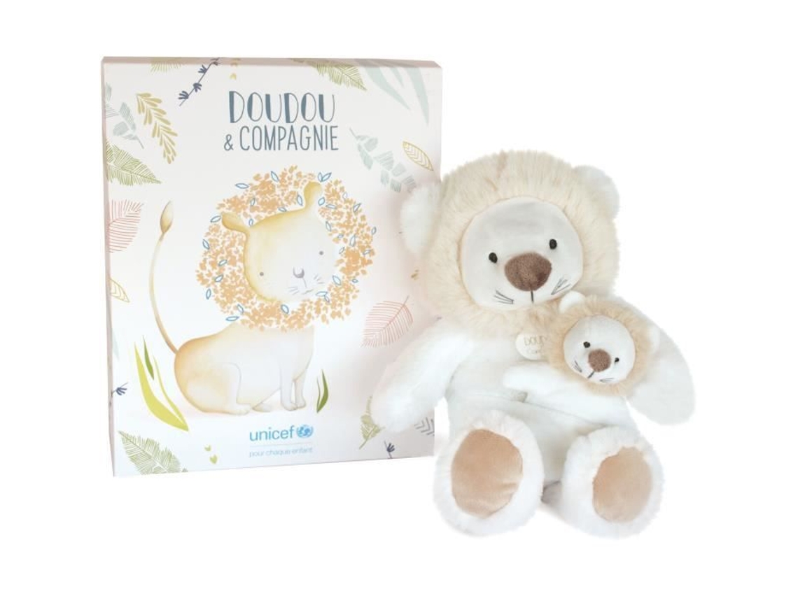 DOUDOU ET COMPAGNIE -Unicef Baby And Me Lion 25 cm caja de regalo beige Dc3792