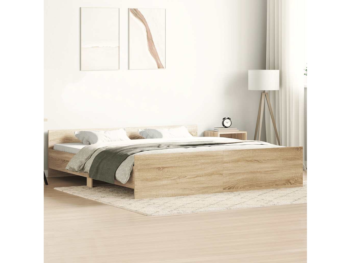 Estructura De Cama Con Cabecero Piecero Roble Sonoma 200x200 Cm