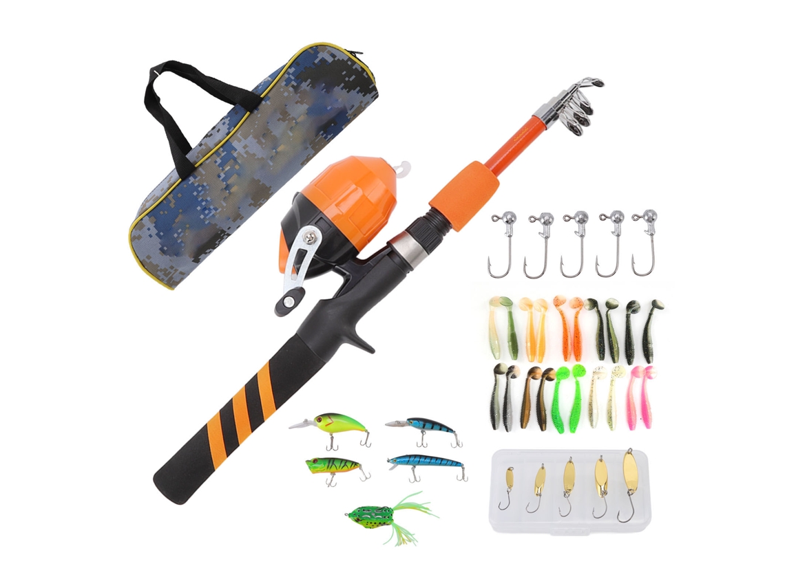 Caña De Pescar Infantil De 1,5 M, Color Naranja, Portátil Y Plegable. Kit Completo Para Principiantes. Regalo Ideal Para Niños De 3 A 15 Años.