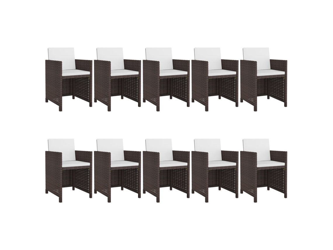 11 Piezas Conjunto Jantar Exterior Com Almofadões Vime Pe Castanho Dkd Decoración Del Hogar