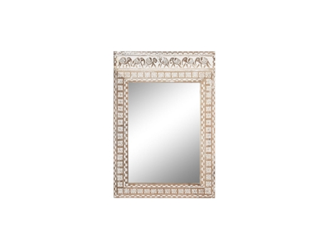 Espejo de pared HOME ESPRIT Blanco Natural Madera de mango Elefante Indio 83x4x121 cm