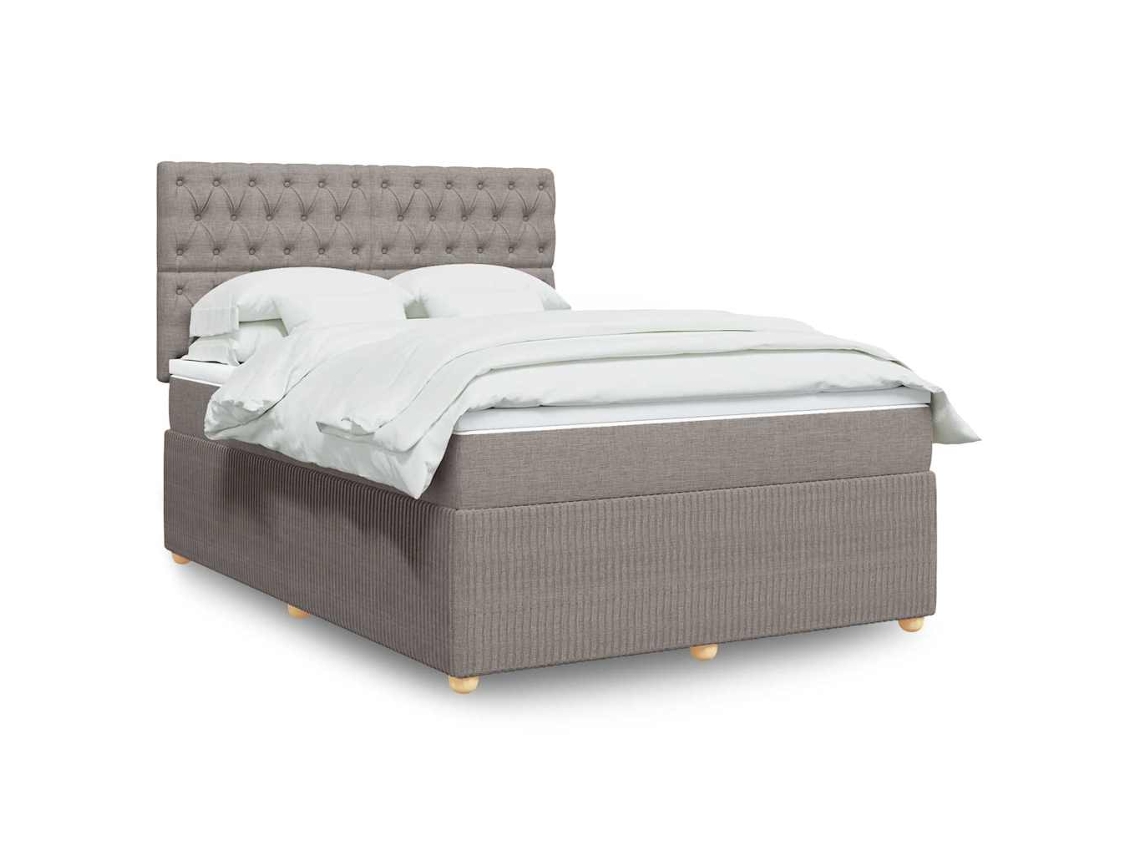 Cama Box Spring Con Colchón Tela Gris Taupe 140x190 Cm