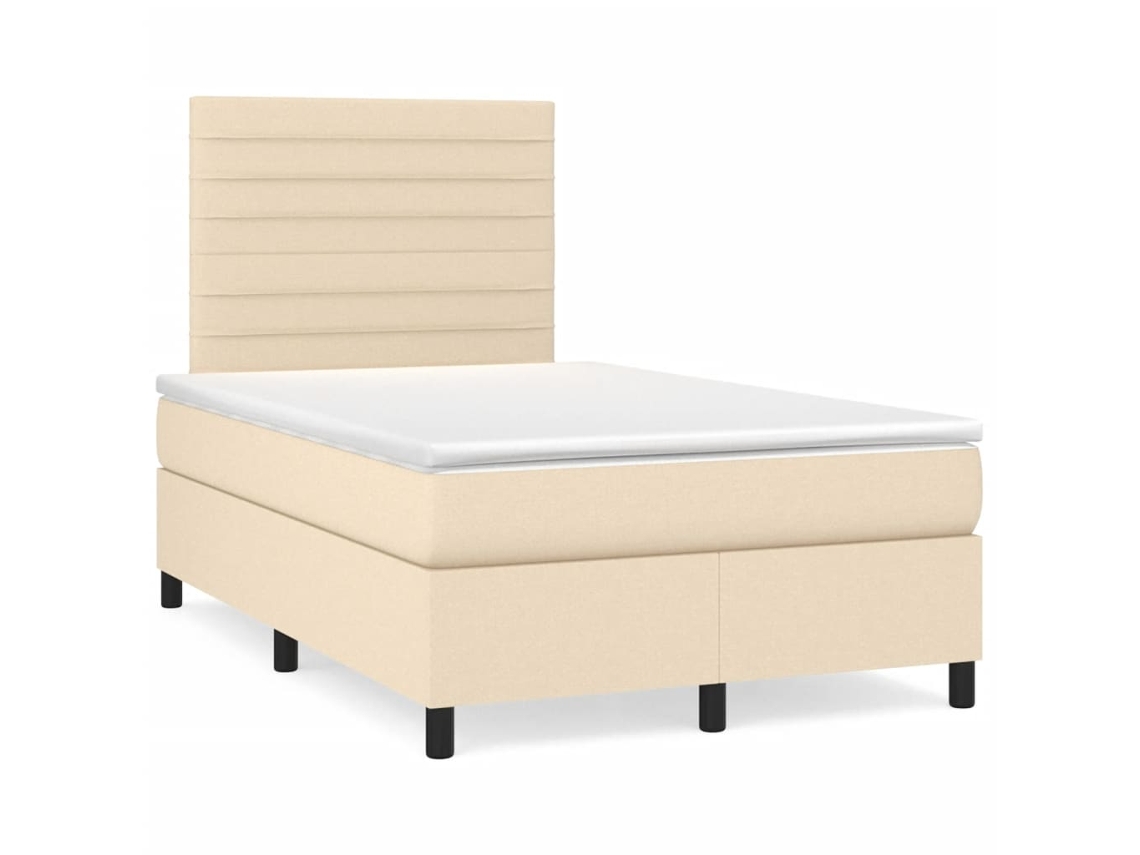 Cama Box Spring Con Colchón Y Luces Led Tela Crema 120x190 Cm