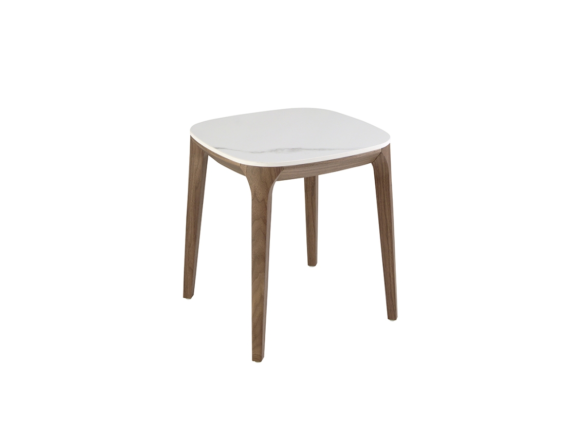 Mesa rincón cuadrada mármol porcelánico y nogal ANGEL CERDA 50 x 50 x 51