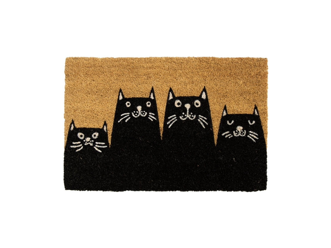 Felpudo original “gatos” de coco con base antideslizante de PVC Felpudo entrada casa Pintado a mano Medidas:70 x 40 Color:natural y otros FISURA