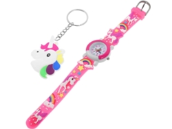 Relógio De Pulso Infantil Unicórnio Fofo Com Chaveiro Rosa (1 Conjunto).
