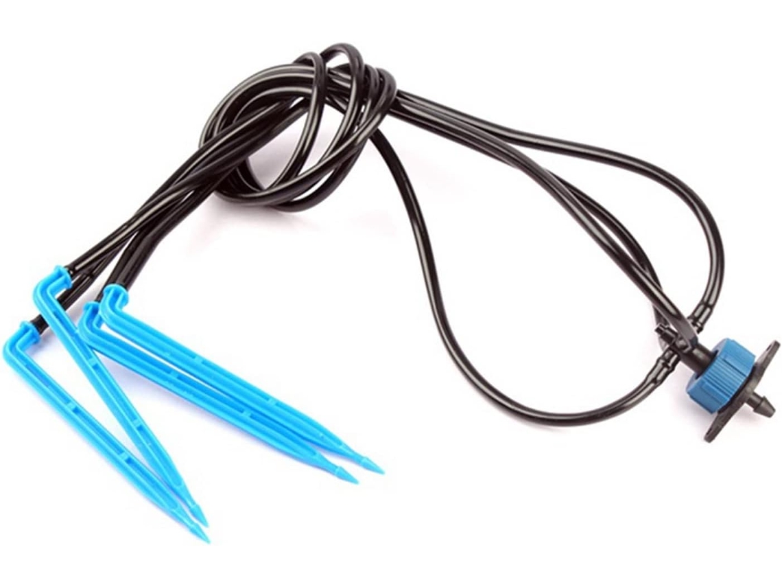Aspersores para manguera de jardín, 50 cm, kit de riego por goteo con 4 boquillas curvas azules, flores y