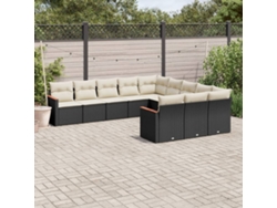 Conjunto de sofá de jardín de 11 piezas con cojines de mimbre sintético negro de DKD Home Decor