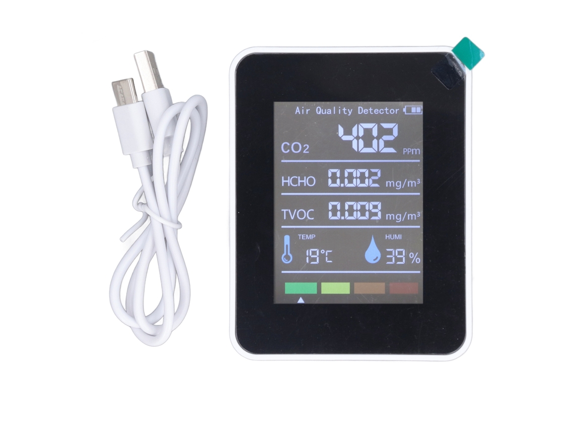 Monitor de calidad del aire 5 en 1 con detector de CO2, TVOC, HCHO, temperatura y humedad | Sin marca