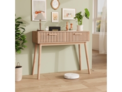 Consola De Entrada De Madera Maciza Natural Con 2 Cajones Y Sistema Antivuelco