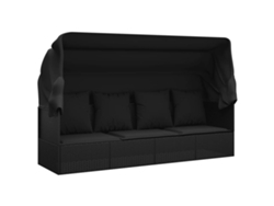 Sofá de exterior con toldo y cojines, mimbre, patas negras, EXCLUSIVO DE LA CASA