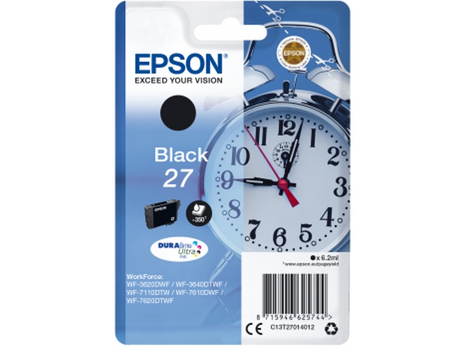 Cartucho de tinta original EPSON 27, Despertador 6,2 ml , Negro, C13T27014012, T2701