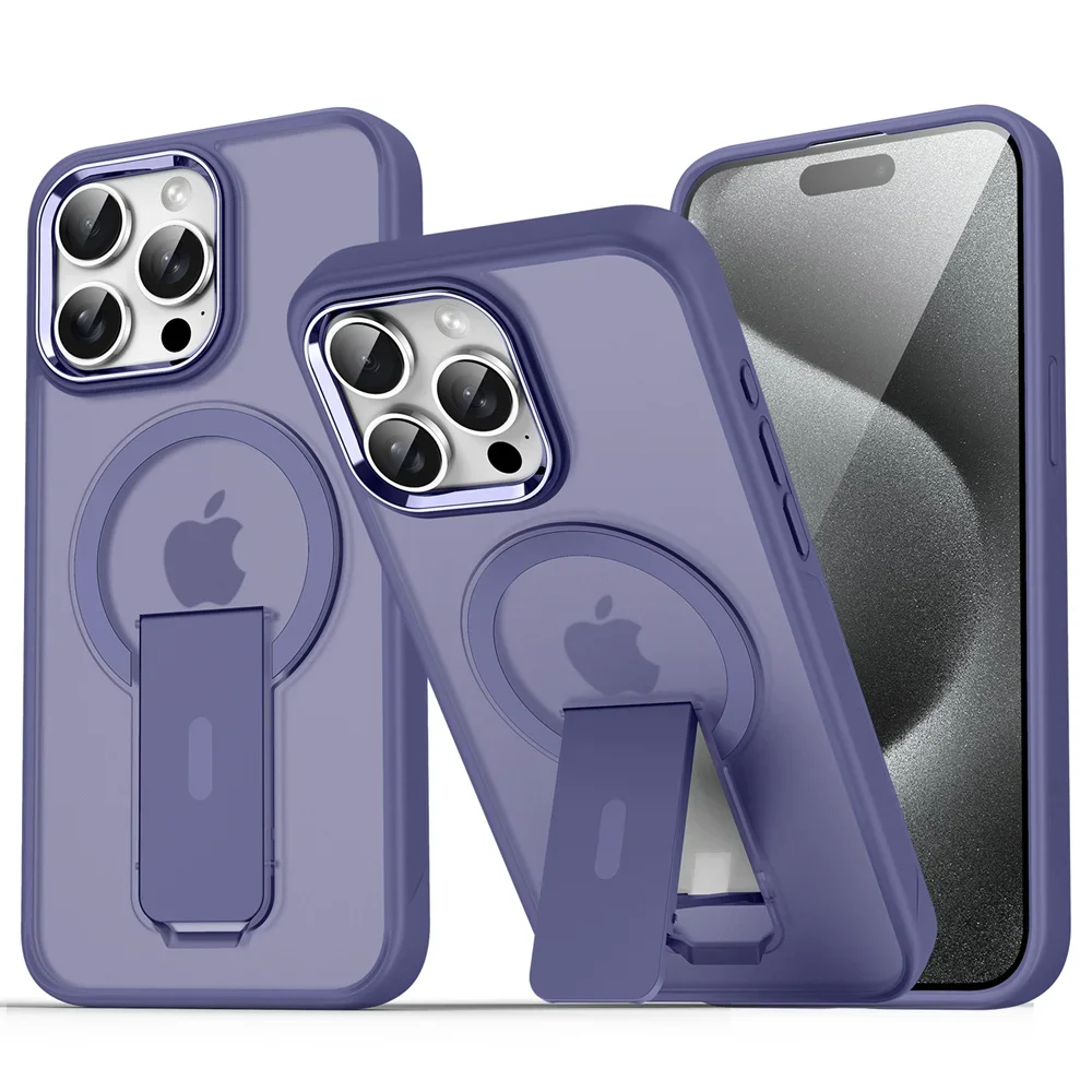 (iphone 16, Morado Oscuro) Funda Magnética Plegable Magsafe Para Iphone, Cubierta Trasera Semitransparente Mate.
