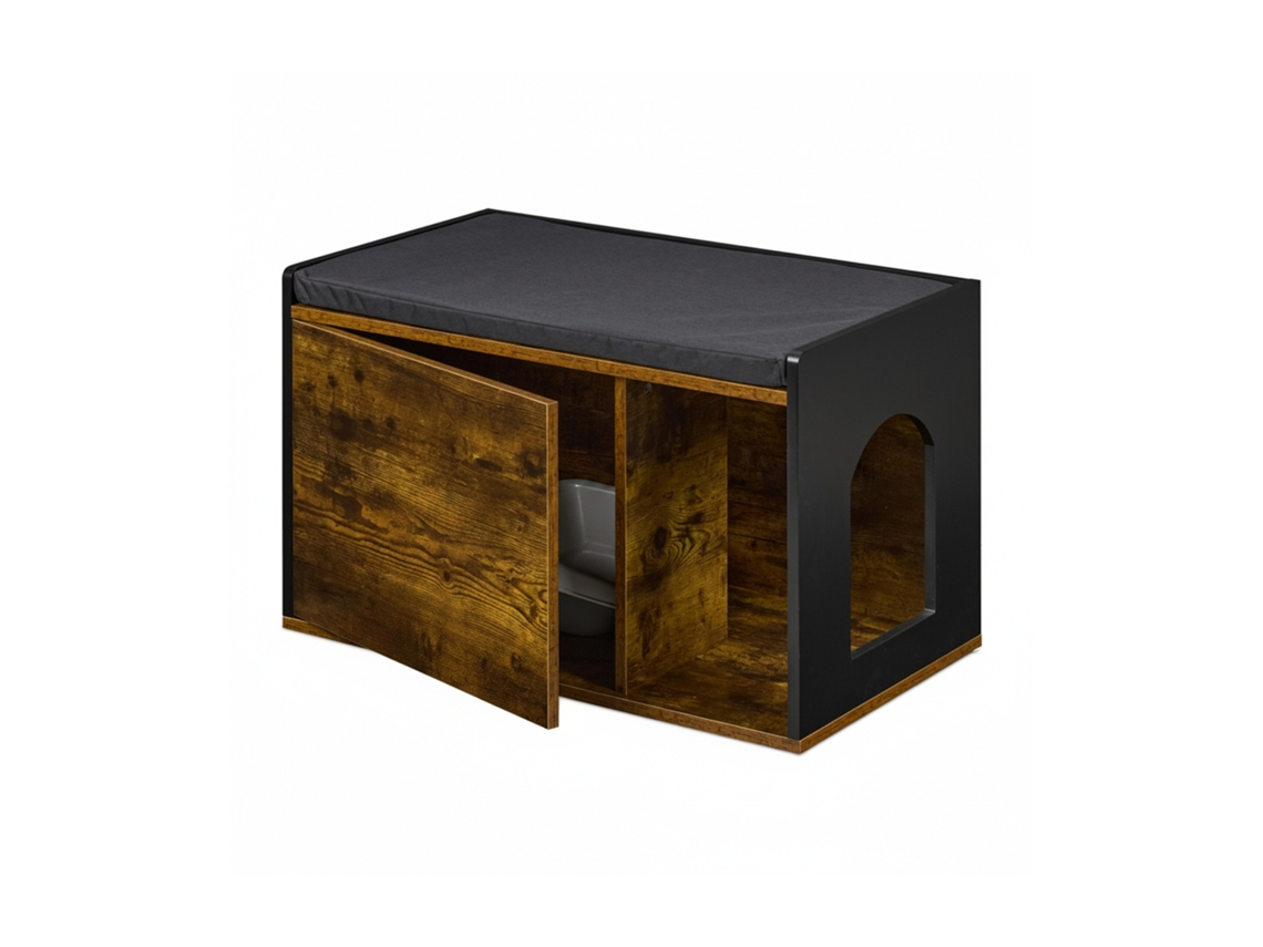 Armário Para Caixa De Gatos Relaxdays Com Almofada, Casa E Banco Para Gatos, Hbt: 45,5 X 75 X 43 Cm, Castanho/preto