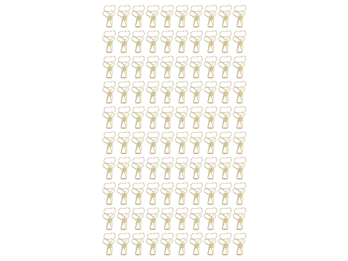 100 Clips De Carpeta Estilo Corazón Forma De Cola Larga Metal Hueco Mini Divertidos Para Documentos Boletos Oro
