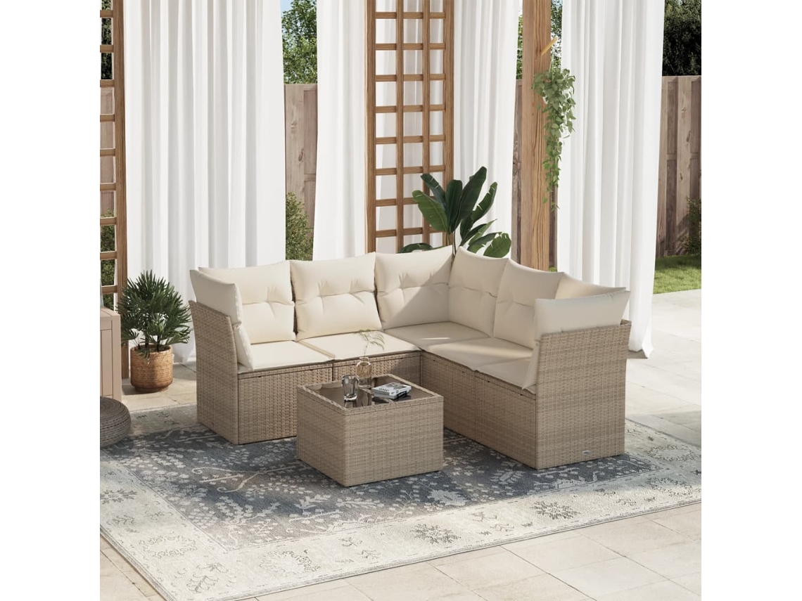 Conjunto de 6 sofás de jardín con cojines de mimbre beige Dkd Home Decor