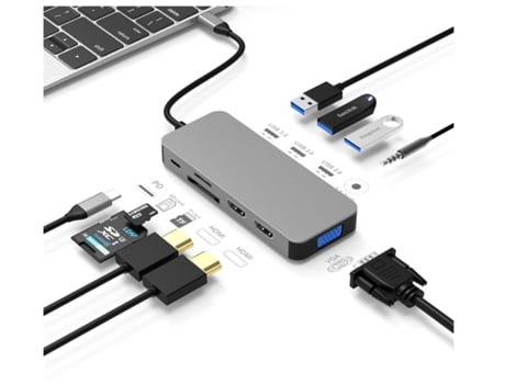 Adaptador De Monitor Triple 10 En 1 4K Dual Hdmi 1080P Vga 3 Usb3.0/2.0 Tf/Sd 2.0 Audio 3 5 Mm 100 W Pd Compatible con Macbook Hp