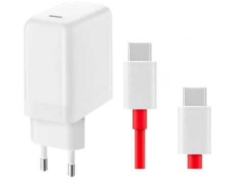 Kit De Cargador Warp Charge Y Cable De Carga Para Oneplus 8T (65W - Usb-C - Blanco Y Rojo)