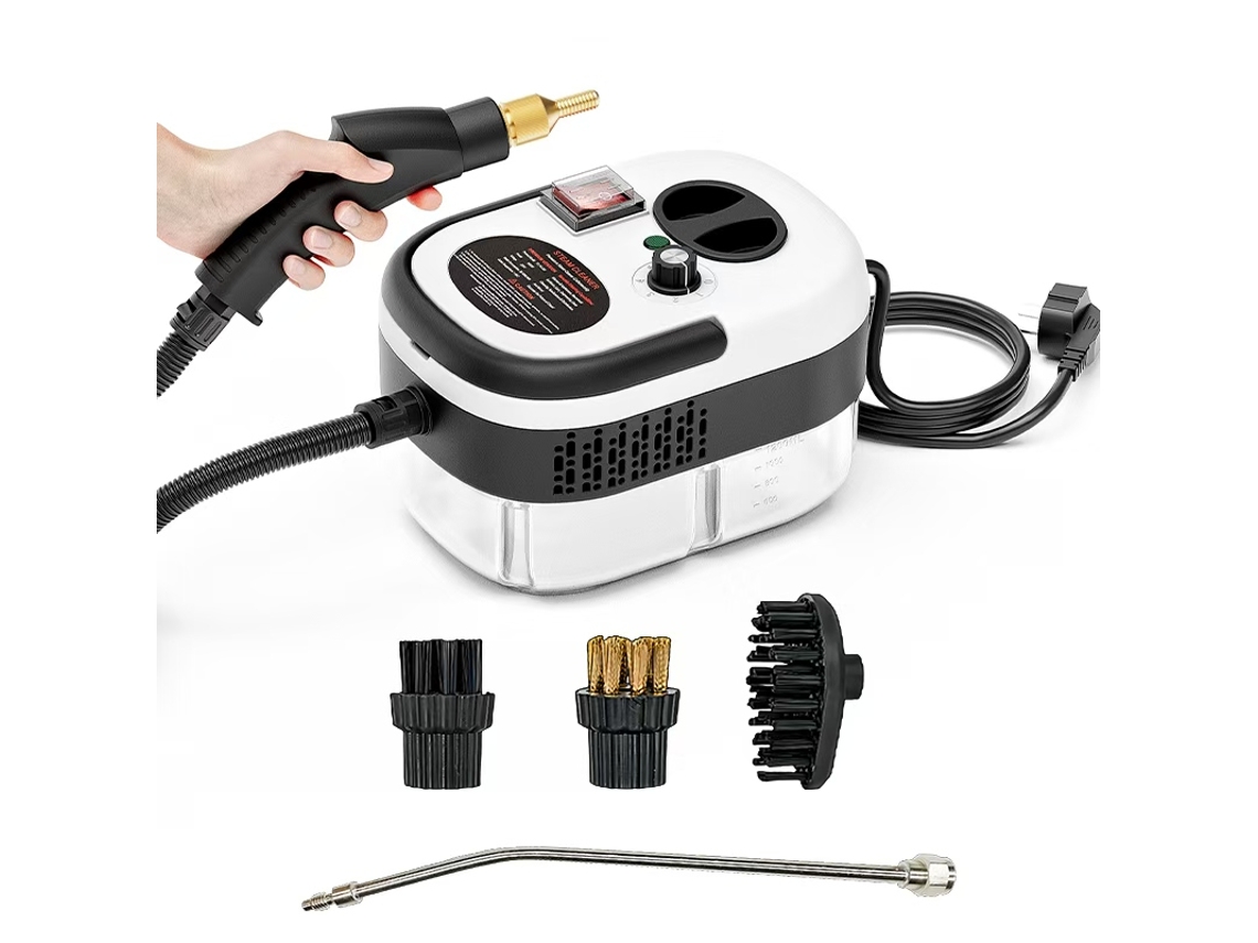 Limpiador a vapor de alta temperatura y alta presión de 2500 W, con 6 modos ajustables para la limpieza de la cocina y el coche, color blanco y gris (Gertiz).