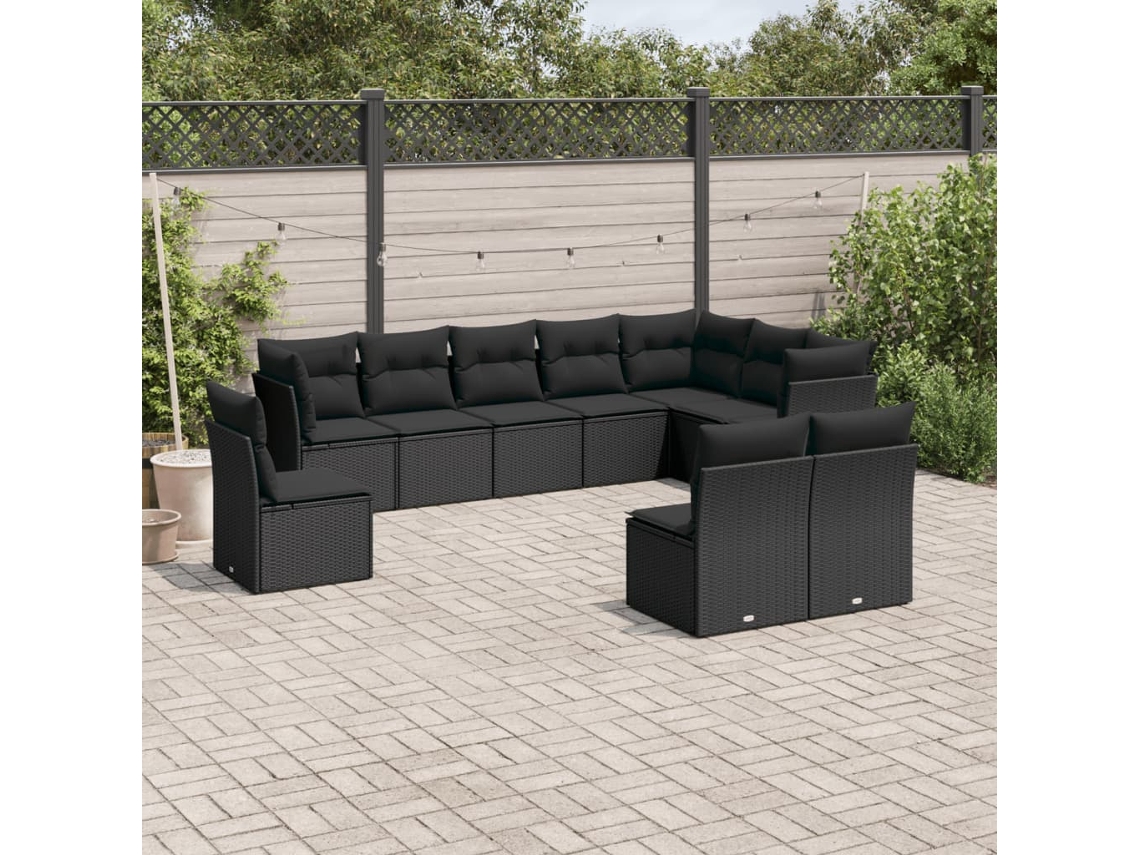 Conjunto de sofá de jardín de 10 piezas con cojines en mimbre sintético negro de DKD Home Decor