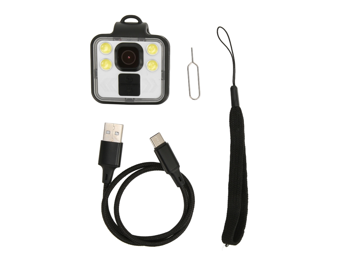 Minicámara HD con visión nocturna, 1080p, resistente al agua IP65, potente luz blanca, tamaño compacto.
