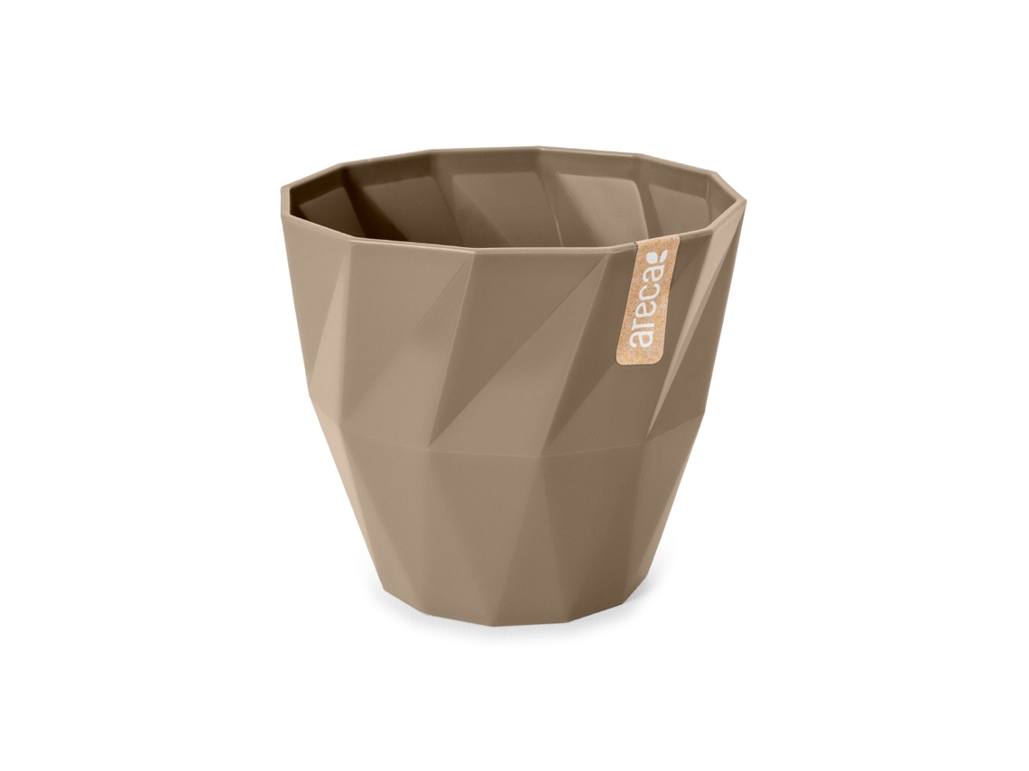 ARECA Quartz - Maceta Redonda Decorativa 15 cm con Textura Taupe