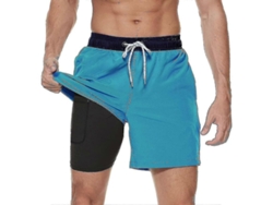 2026-pantalones Cortos De Baño Para Hombre Con Forro De Compresión 2 En 1 Secado Rápido Con Bolsillos Con Cremallera Y Cintura Elástica