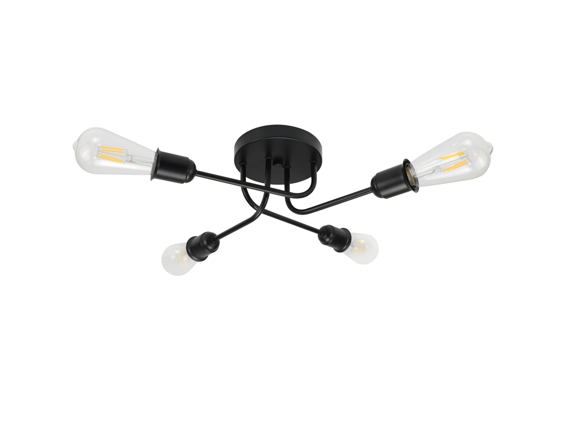 Plafon Lámpara Retro Vintage Negra para Salón 4 Bombillas E27 Industrial Sin Bombilla NETTLIFE