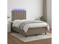 Cama Box Spring Con Colchón Y Led Tela Gris Taupe 120x200 Cm