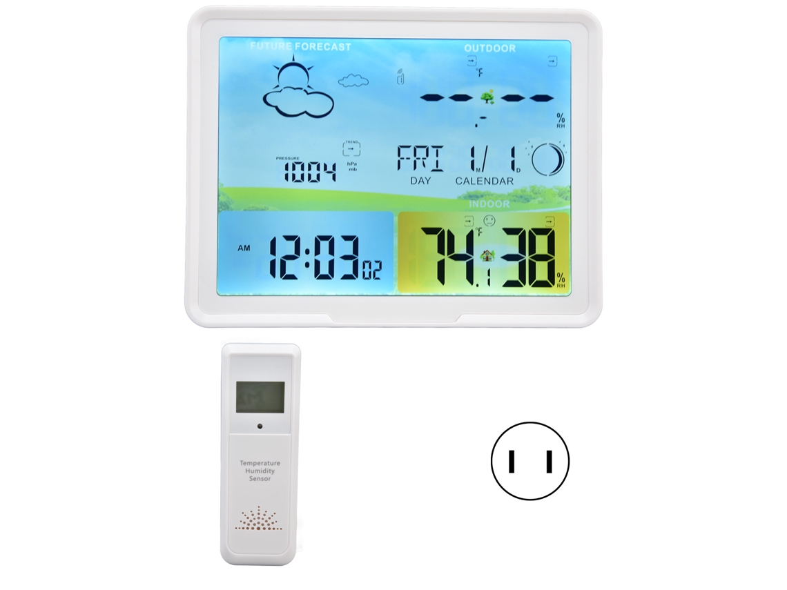 Termómetro Lcd Con Pronóstico Del Tiempo Interior/exterior Y Función Rcc, 100-240v, Enchufe Usb.